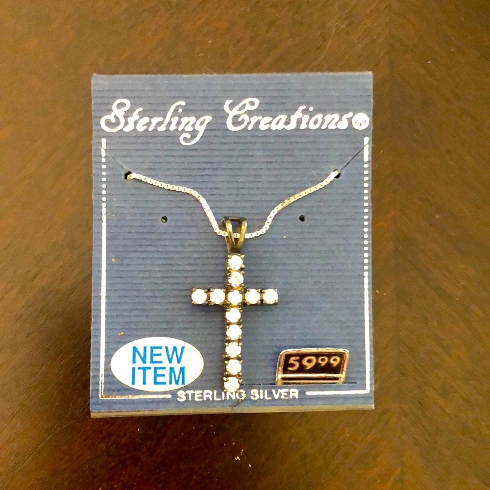 NWT! Beautiful!! Sterling Silver Necklace with CZ Cross Pendant!